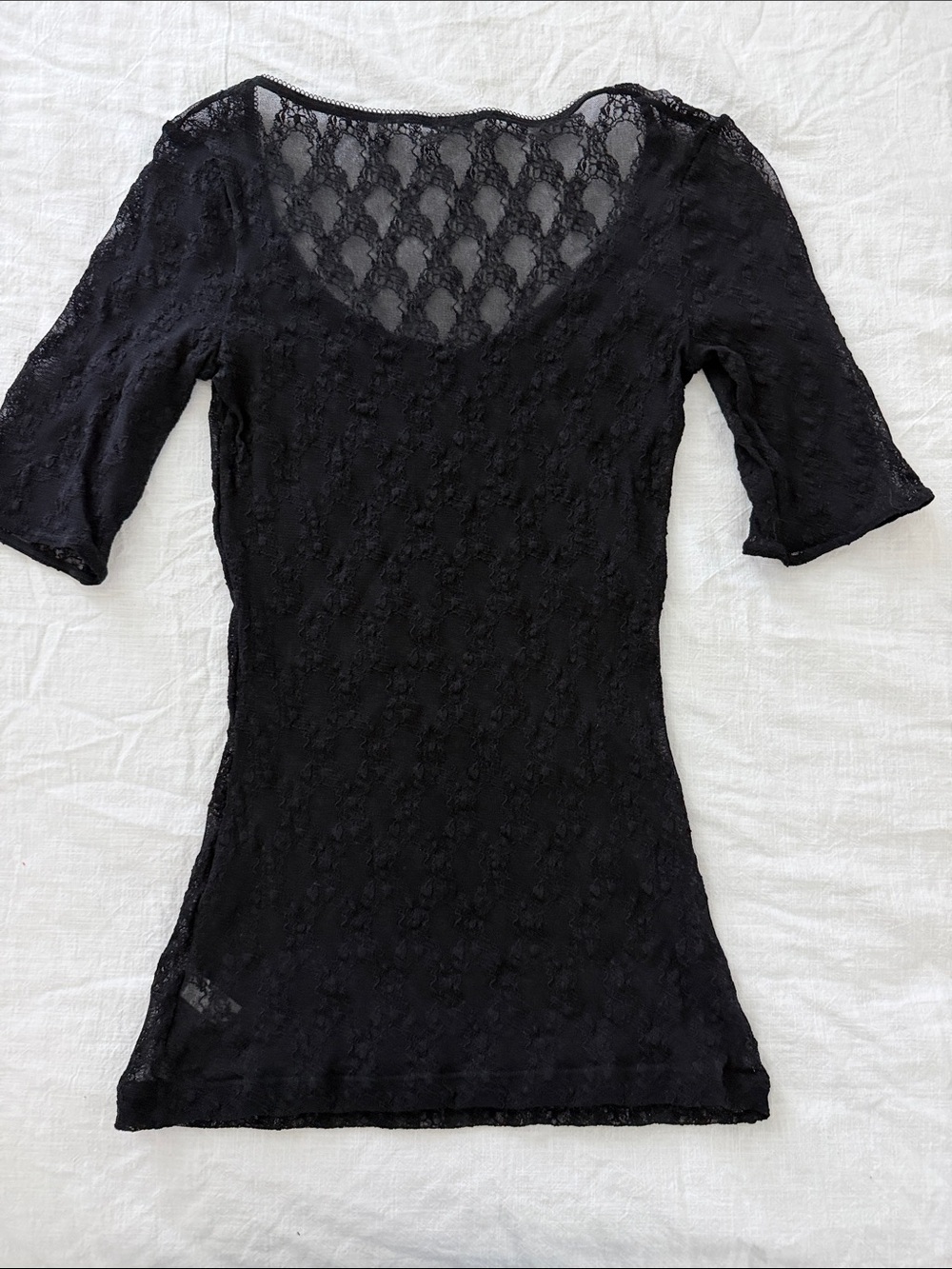 Wolford Black Sheer Lace Top Fitted Stretch Short Sleeve Blouse Size L - Picture 7 of 10
